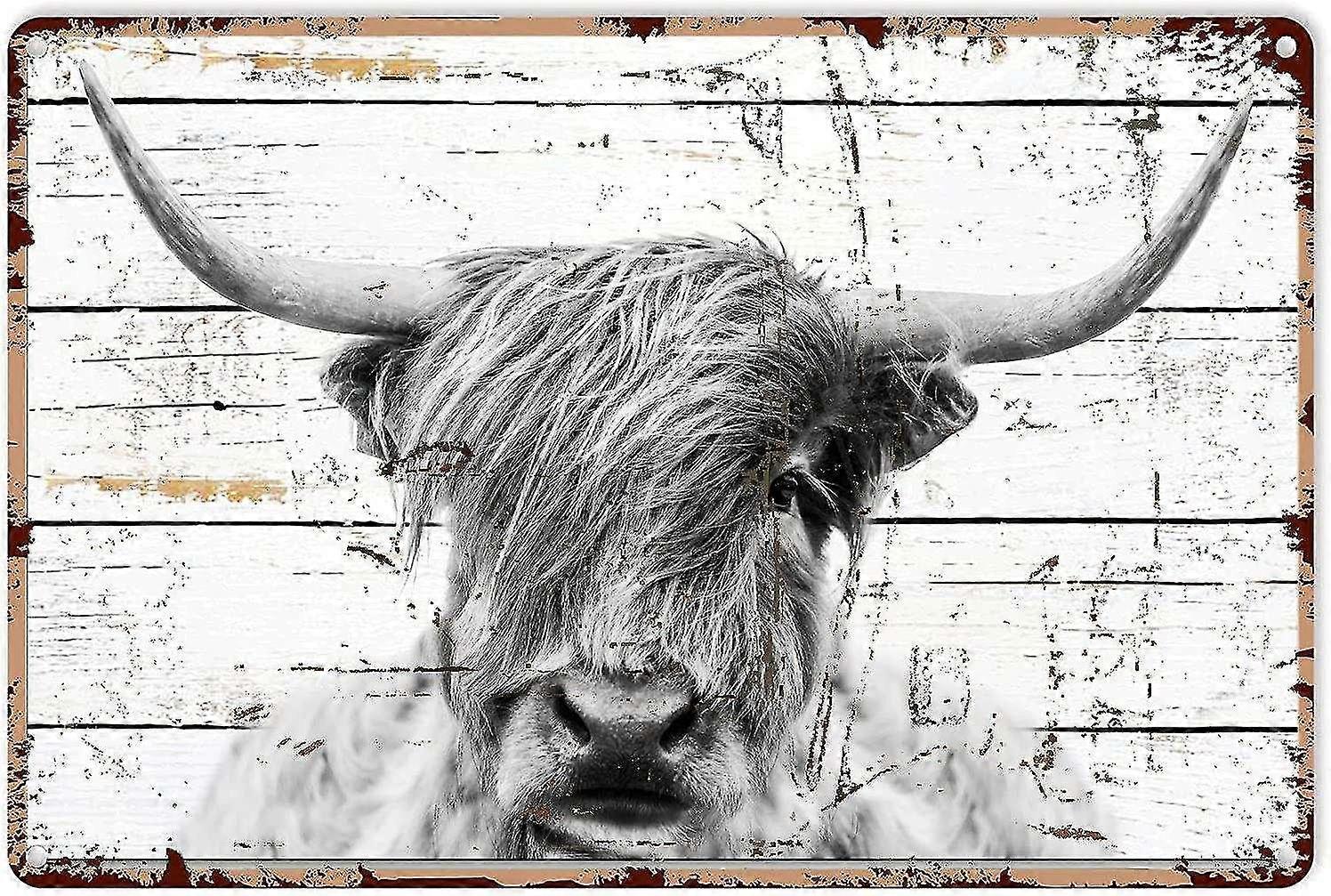 Imagem do Banheiro Highland Cow Placa de Lata de Decoração de Casa Rústica Highland Cow 8x12 Polegadas OU 12x16 Polegadas Modo