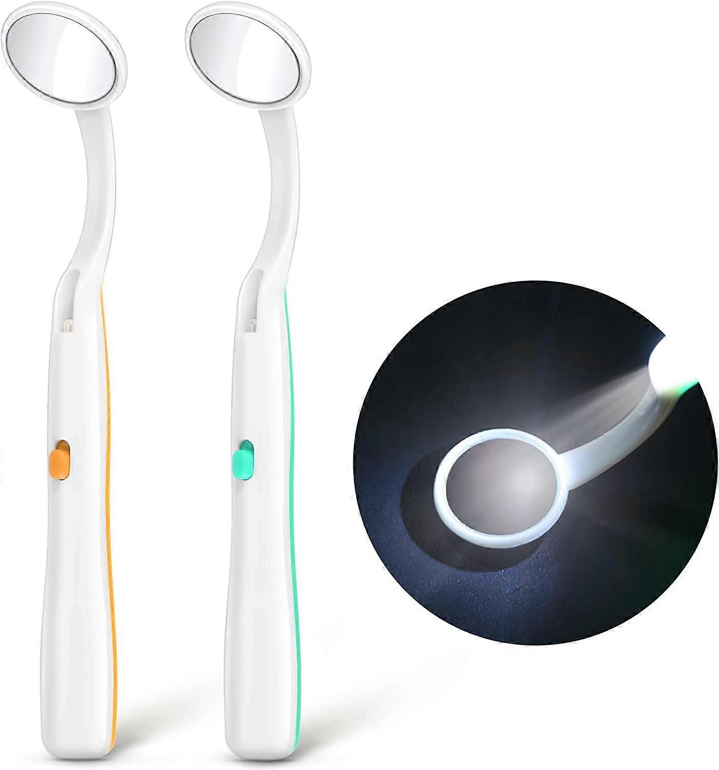 Dental Mirror with , Green and Orange Light 2 Pieces Mouth-Tooth Mirror Dental Inspection Mirror Oral Mirror with LED Light Battery Included
