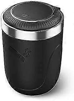 Car Ashtray, Car Trash Can With Lid And Led Light, Built-in Button Battery, Detachable, Black