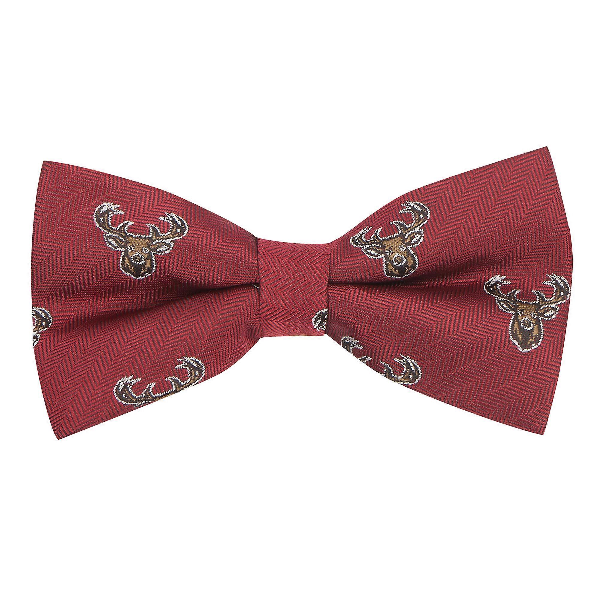 Burgundy Red Stag Head Herringbone Bow Tie