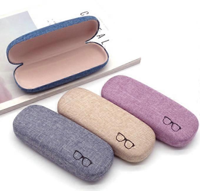 3Pack Hard Shell Eyeglasses Case - Linen Fabrics Large Glasses Case - Concise Design