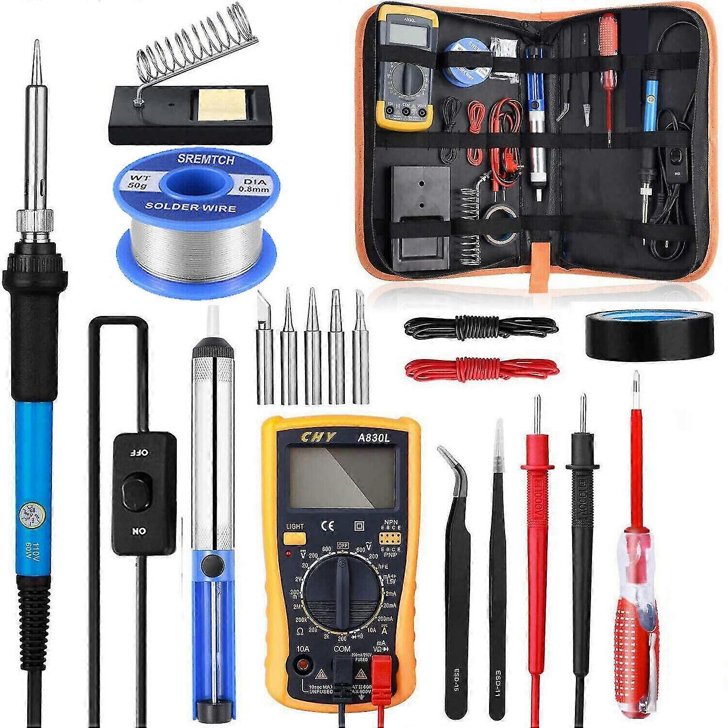 60w Adjustable Temp Soldering Iron Kit Electronics Welding Solder Irons Tool 18