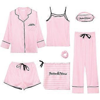 7pc silke kvinner undertøy camisole print shorts bukse pyjamas bind for øynene nattøy