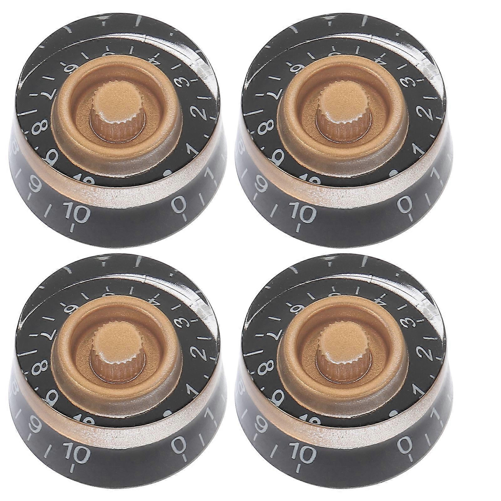 4pcsブラックゴールドコントロールノブエレクトリックギター用ホワイトワードアクリルノブ