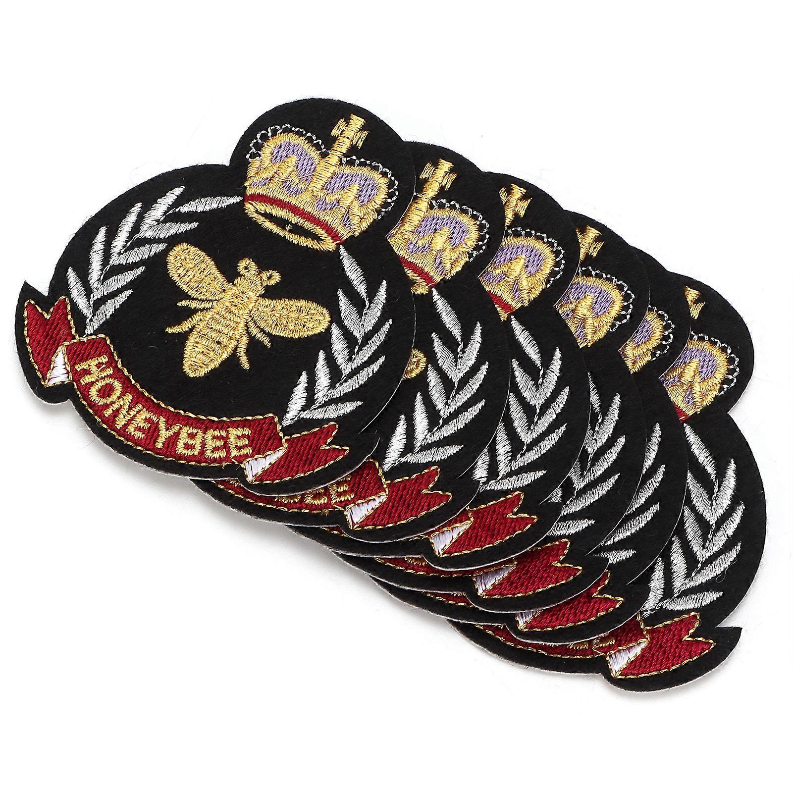 6pcs Cloth Patches DIY Embroidery Bee Crown Badge Pattern Iron On Patches compatible Clothes Handicraft Mending Decoration