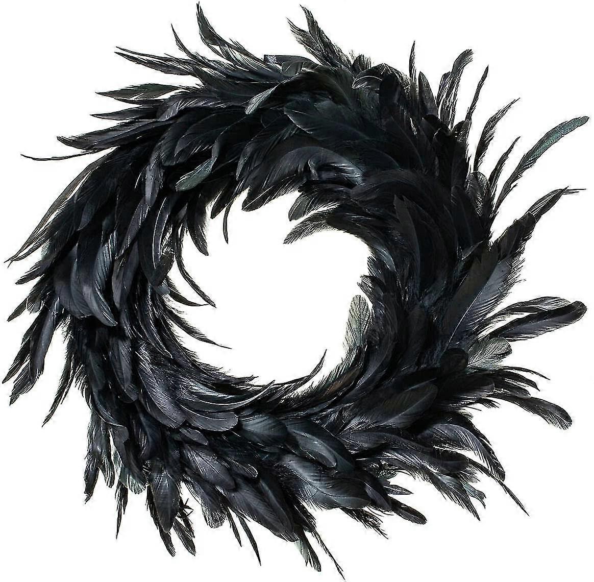 18 Inch Black Feather Wreath