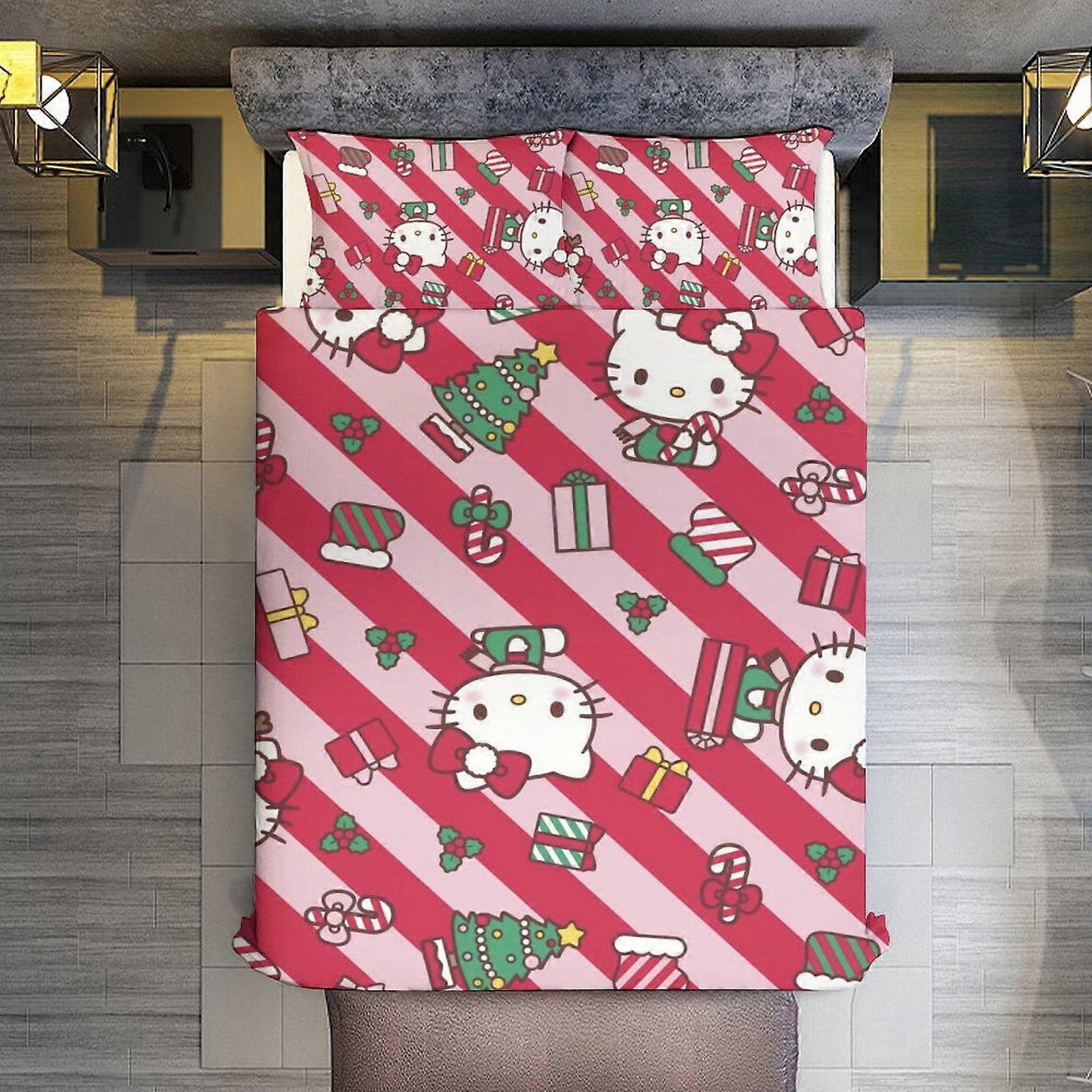 Bedding set JP646 Hello Kitty 3 Pieces Duvet Cover Set Full Size Super Soft Fade Resistant Microfiber 1 Cover with Zipper and 2 Pillowcases TH646