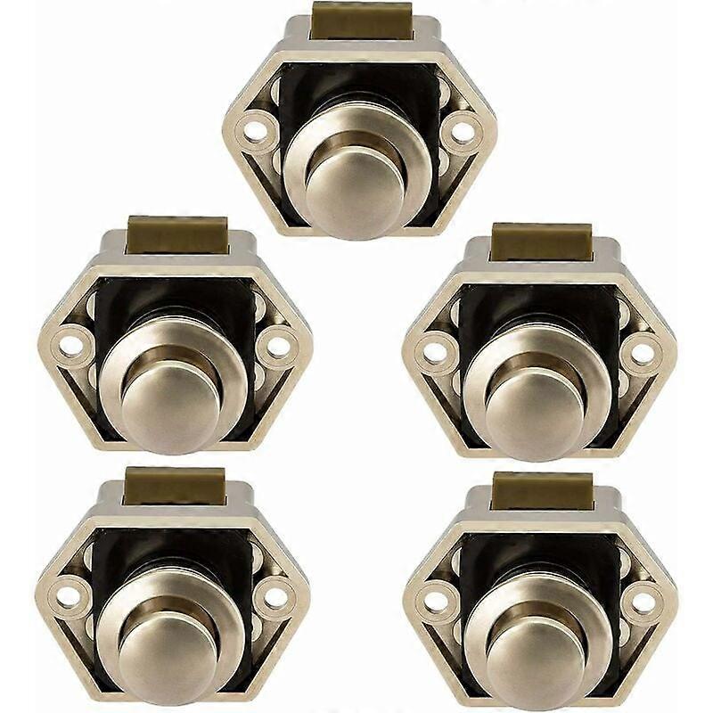 Push Button Camper - Latch Lock Knob Closure Door Cupboard for RV Motor Caravan 5 Pieces (Nickel)