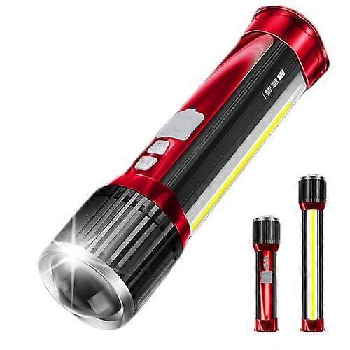 Novelty LED Flashlight Rotating telescopic zoom LED Torch With side light Rechargeable Camping light Floodlight Can charge phone