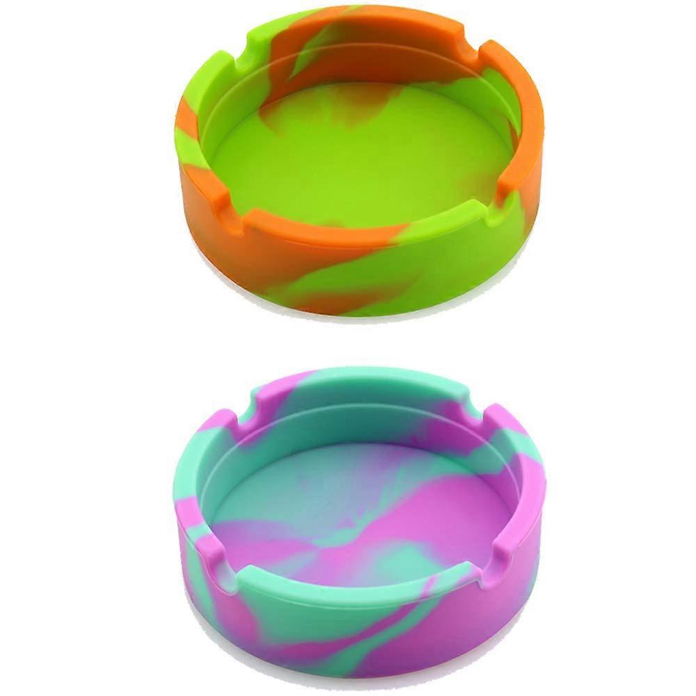 מארז 2 מאפרה מסיליקון, עמיד משרד נייד עיצוב הבית (עגול - 02)