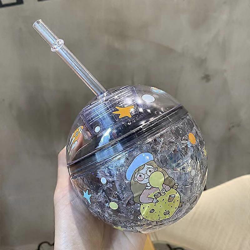 Summer New Earth Shape Outdoor Double Layer Plastic Cup Black 400ML