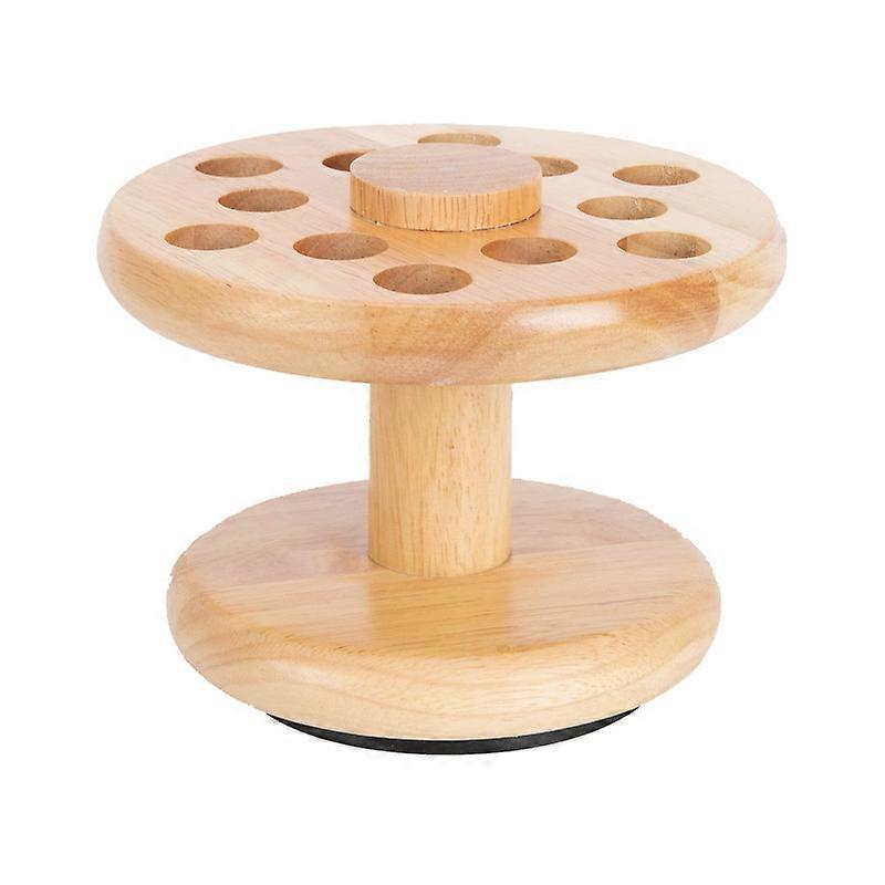 Rotating Rubberwood Storage Rack - Wooden Organizer for Hairdressing Tools and Scissors