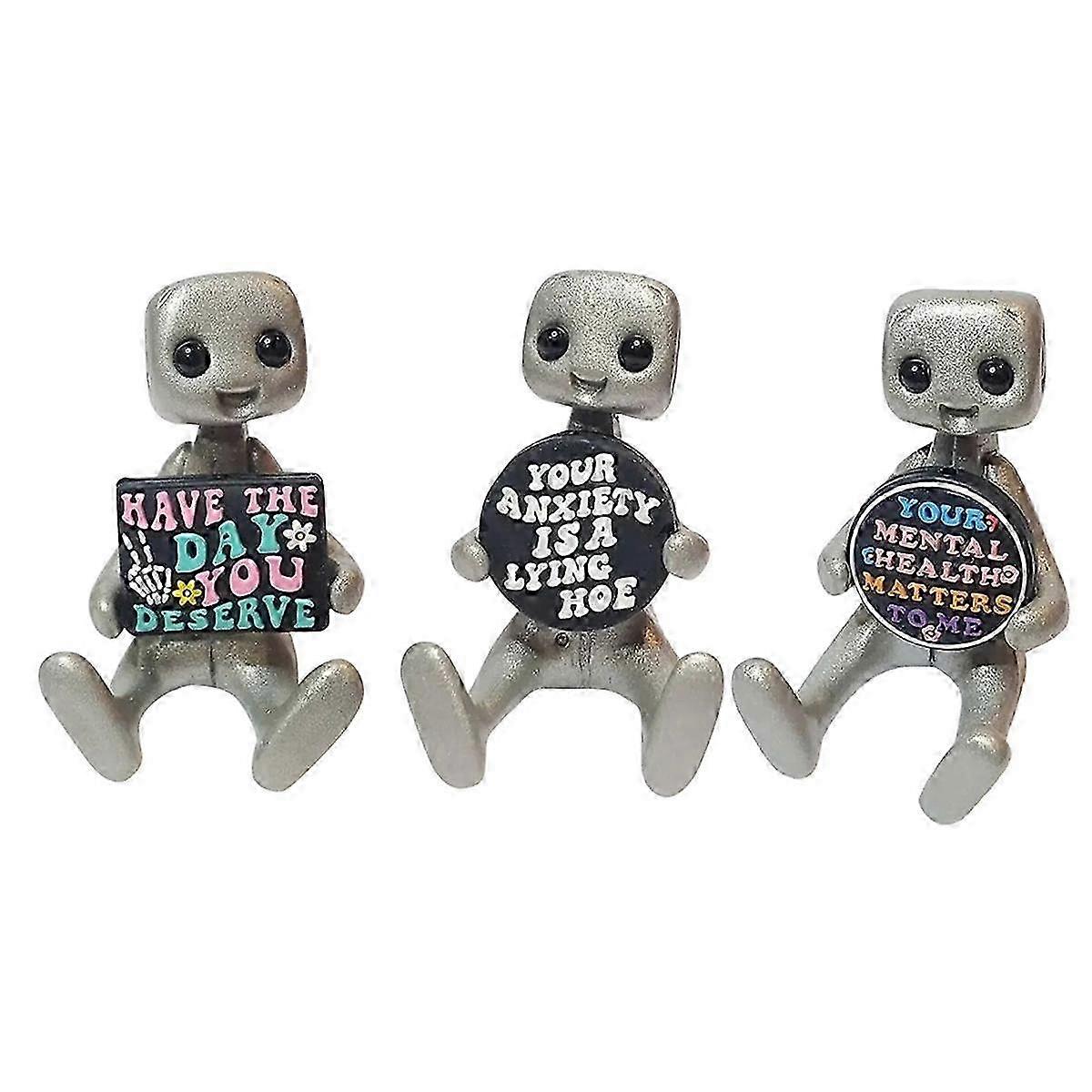 Cute Robot Statue, Inspirational Cute Fun Office Decoration, Funny Robot Image Suitable For Desktop Decoration (3pcs)