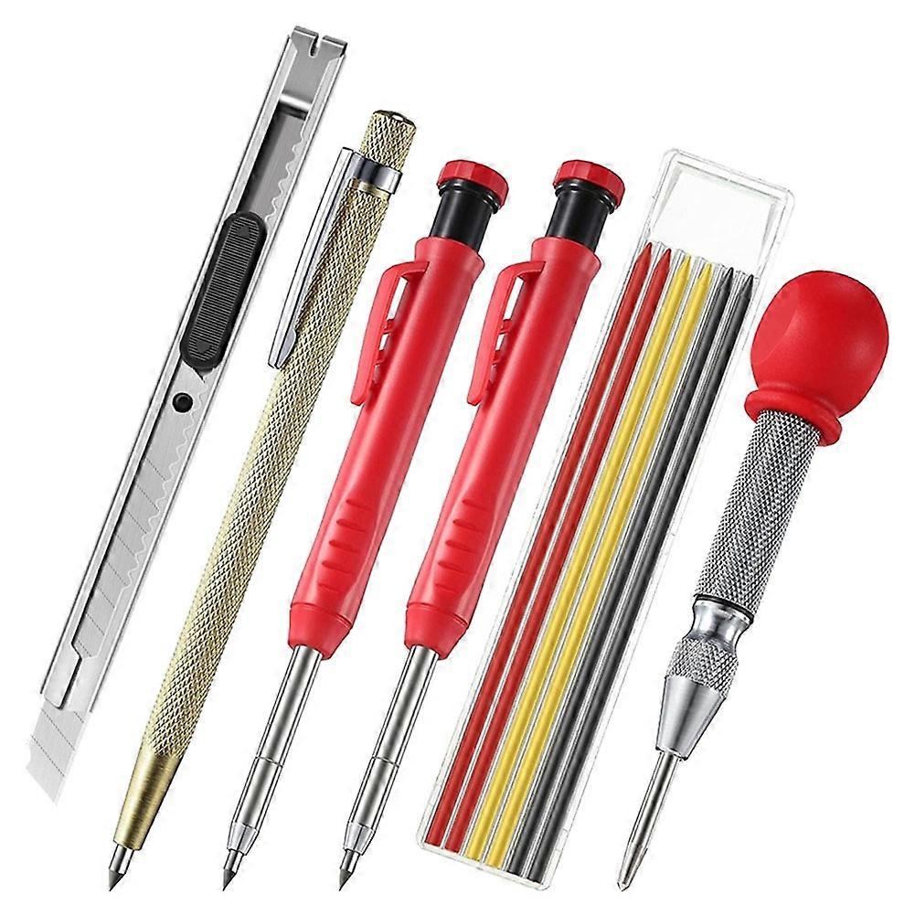 Carpenter Pencils Set With 6PCS Refills Hole Mechanical Pencil Refill  Woodworking  Marker Marking Tool