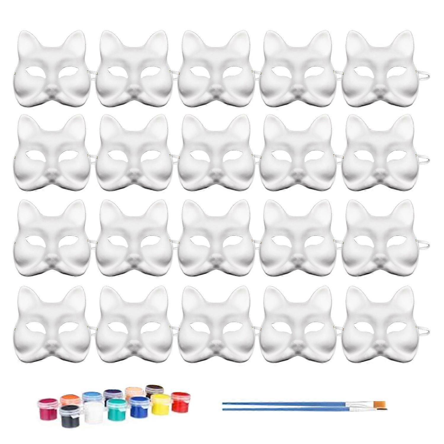 20 Pcs Face Cushion Kit Fox Cat Face Cushion DIY Halloween Masquer Set with Paint And Brush Make-up