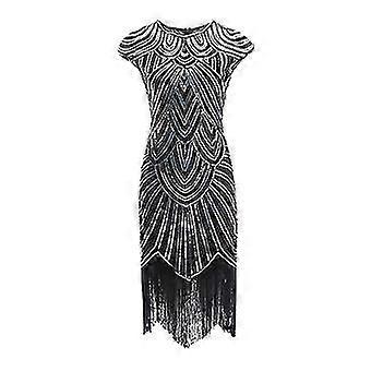 Sequin Tassel Wrap Skirt - Retro 1920s Style Round Neck, Theme Party Fancy Drfor women