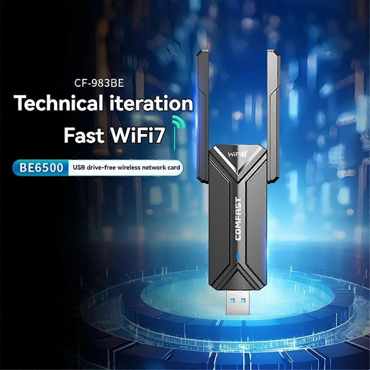 Adaptateur WiFi 7 USB3.0 - 6452 Mbps Tri-Bande (2.4G/5.8G/6G) - Double Antenne - Plug & Play Pour PC - 12