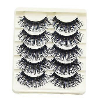 5 Pairs Women Long Thick Blue Black False Eyelashes Fake Cross Eye Lashes compatible Makeup Studio -HGDMV