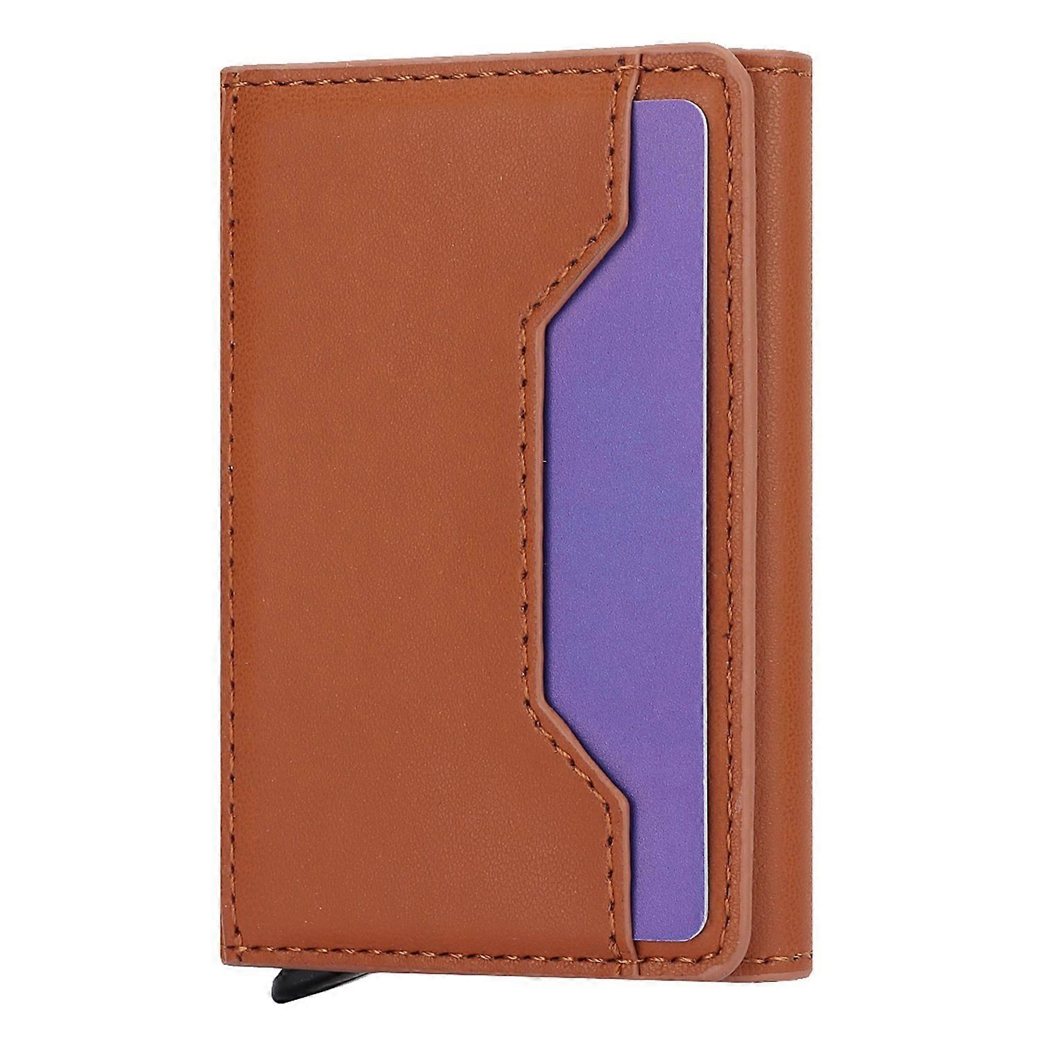 Type C RFID Blocking Automatic Pop Up Card Case PU Leather + Metal Credit Card Holder Purse Wallet