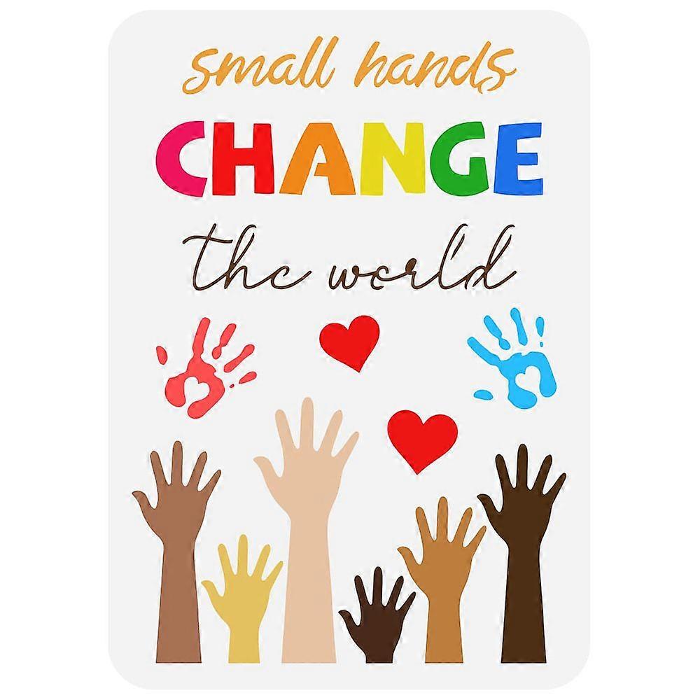 1pc Hands Stencil 8.3x11.7inch Reusable Painting Stencil Raising Hands Drawing Template "Small Hands Change The World" Stencil Plastic PET Template fo