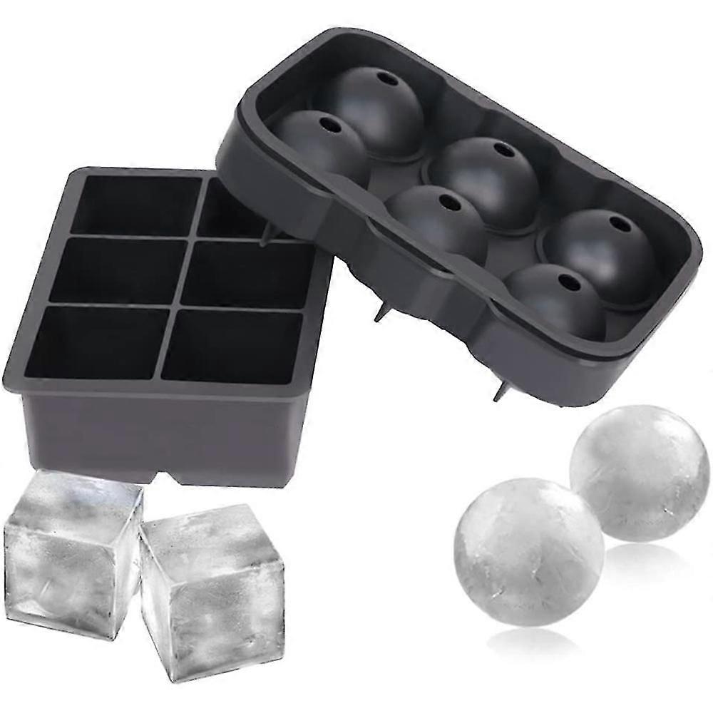 Ice Cube Trays Set Of 2, Silicone Sphere Whiskey Ice Ball Maker Large Square Ice Cube Molds For Cotails Bourbon - Reusable Bpa Free,1696