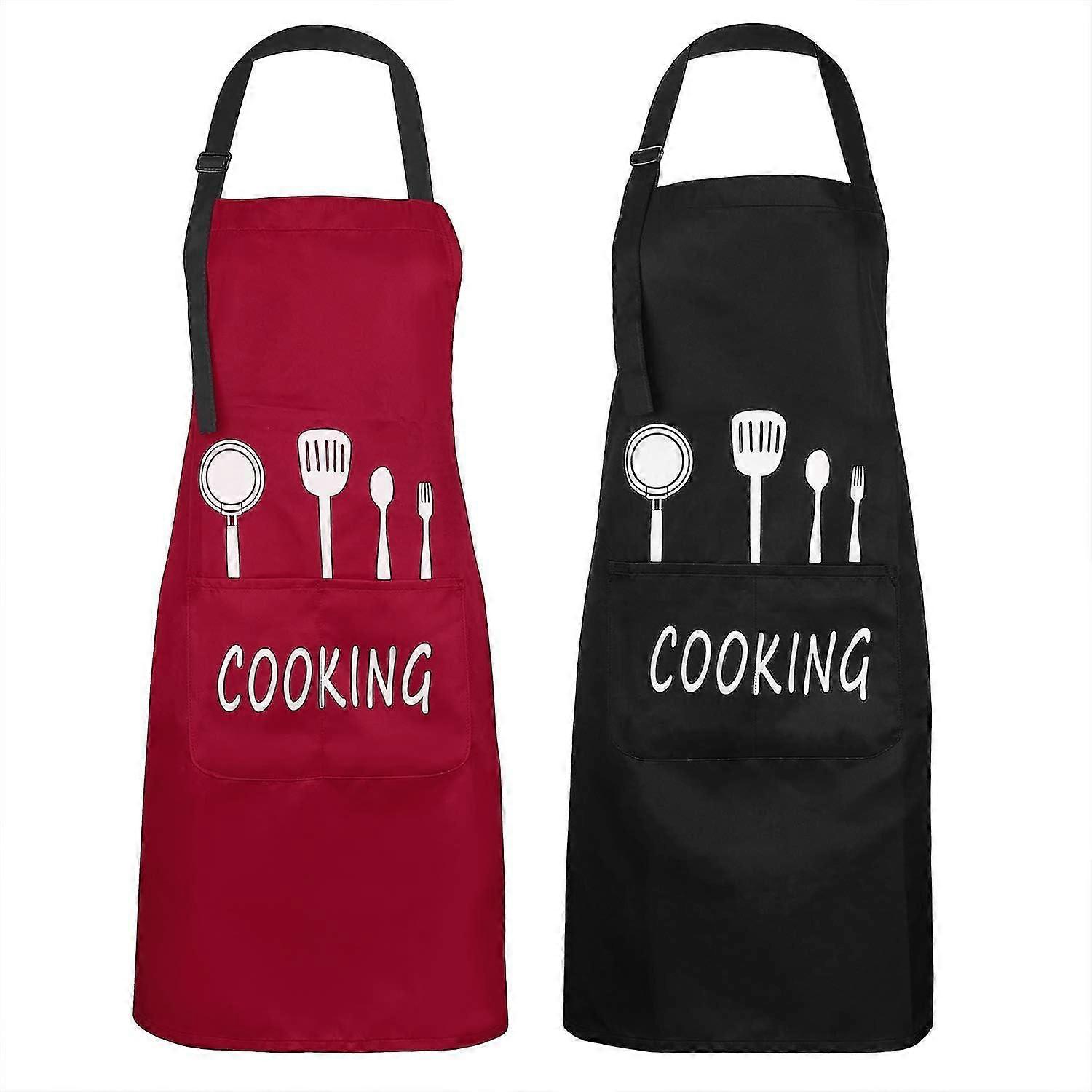 2 Pieces Apron Unisex Cooking Apron Waterproof Bib Apron With 2 Pockets And Adjustable Neckband Professional Waiter Apron Baking Apron Grill Apron Bib