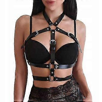 Black Layered Leather Bra Strap Body Chain Punk Harness Waist Chain Fashion Party