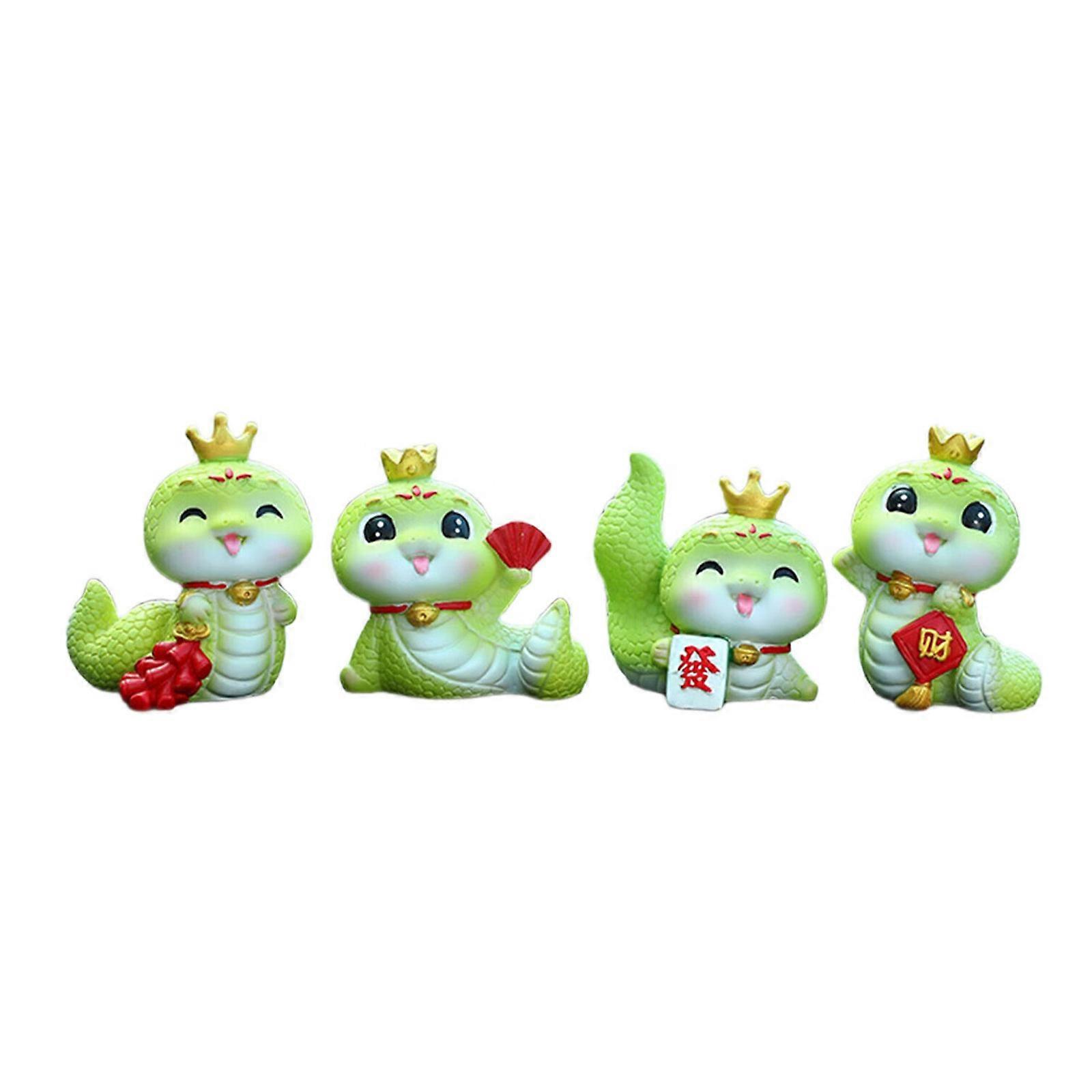 1Set Chinese Chinese Crowned Snake Car Figurines Set With Mat Base Creative New Year Vehicle Dashboard Embellishment