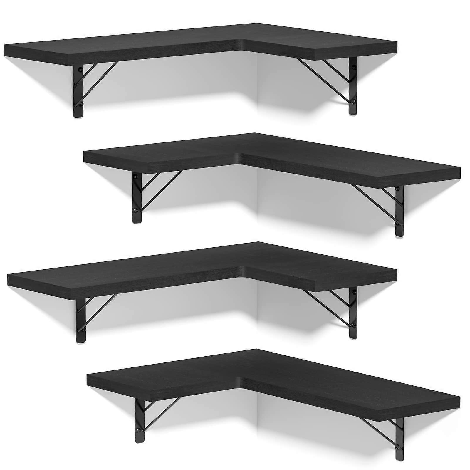 4 Set Floating Rustic Black Corner Shelf for Bathroom Kitchen Storage