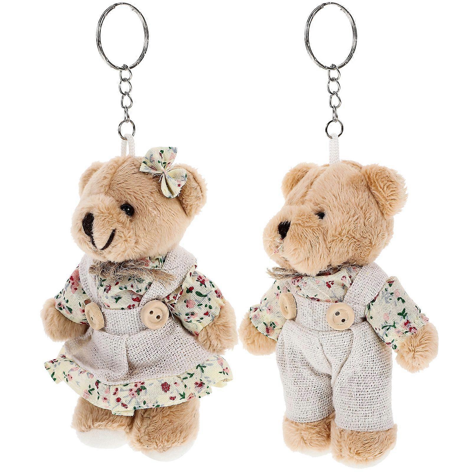 2pcs Bear Key Chain Stuffed Animal Keychain Backpack Key Pendant Key Ring