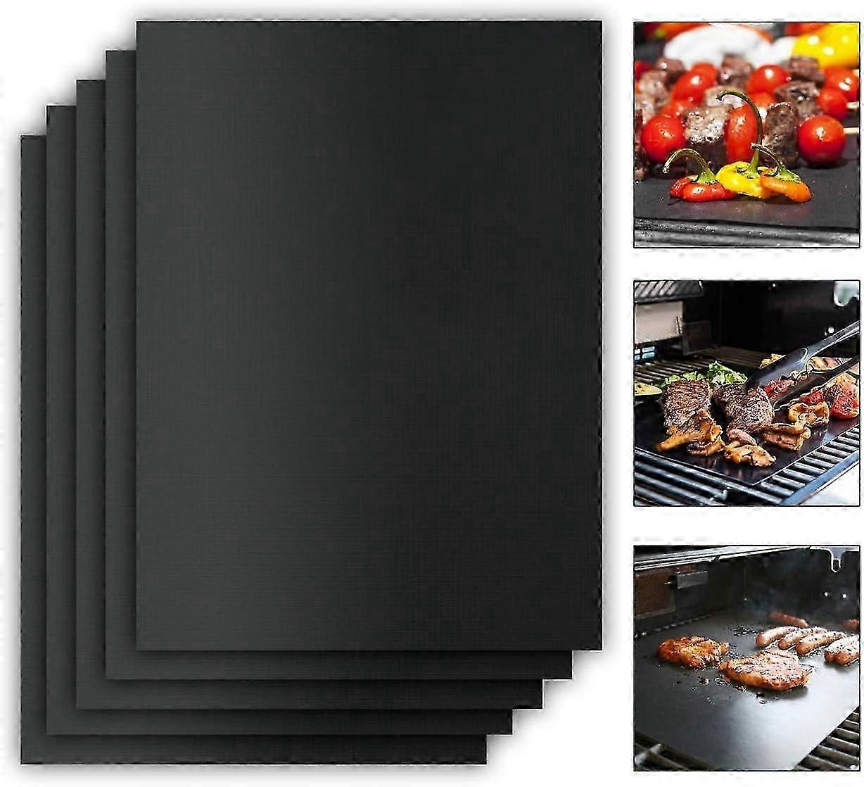 Grill mat - set of 5 non-stick - extra thick - reusable - high-quality grill mat for gas grills and charcoal - BBQ mat as grill grate pad - perfect ba