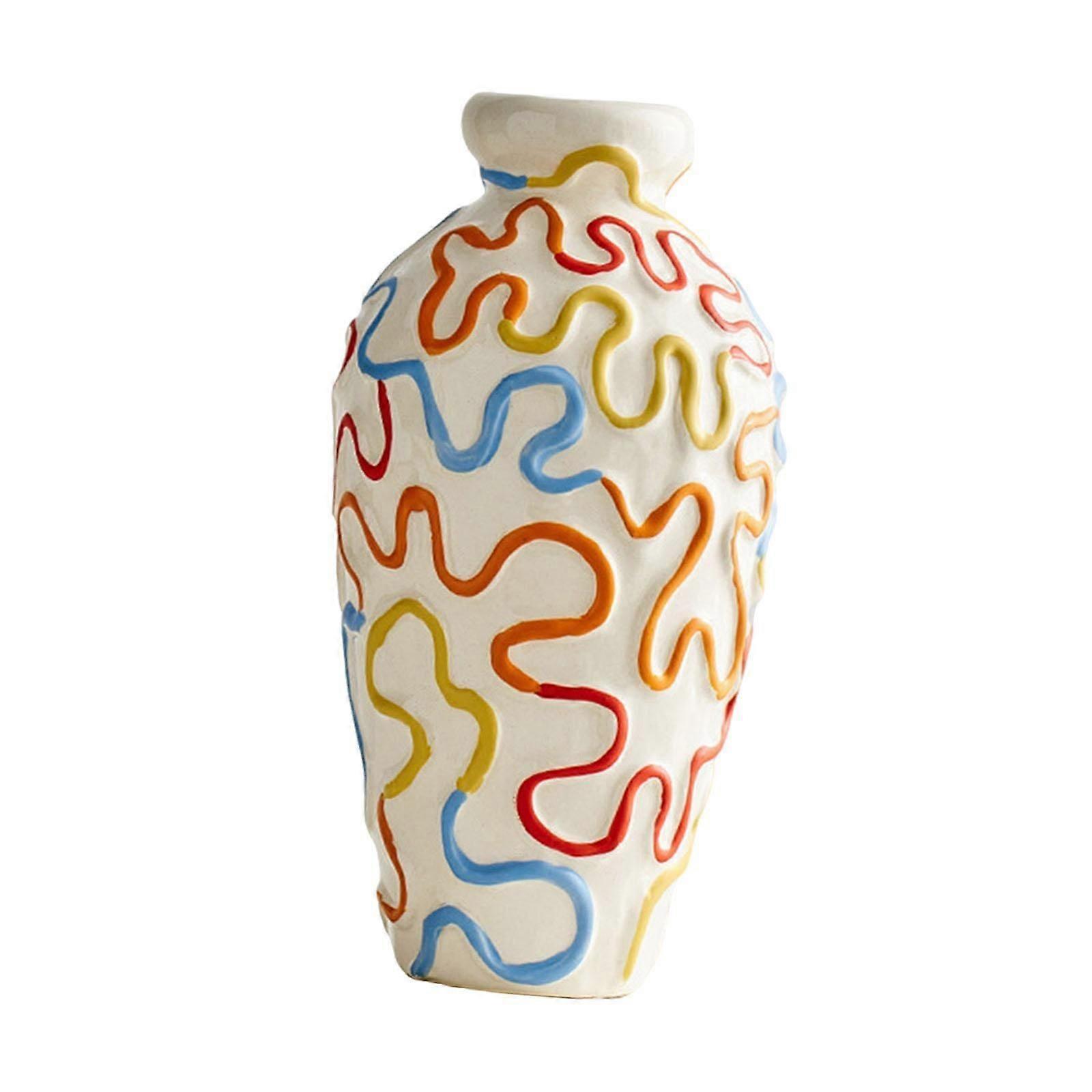 Colorful Vase Unique Modern Flower Container for Living Room Apartment Shelf Lines