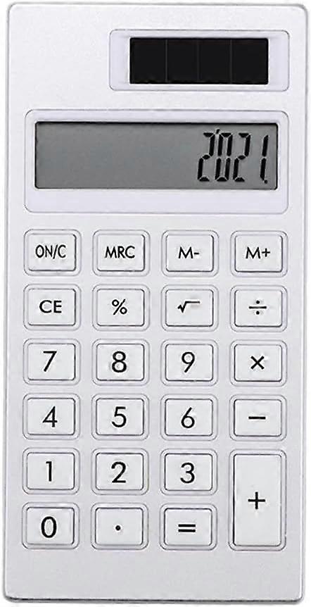 Solar Desktop Calculator, 12 Digit Standard LCD Display Calculator Portable Electronic Calculator for Home, Office and School White