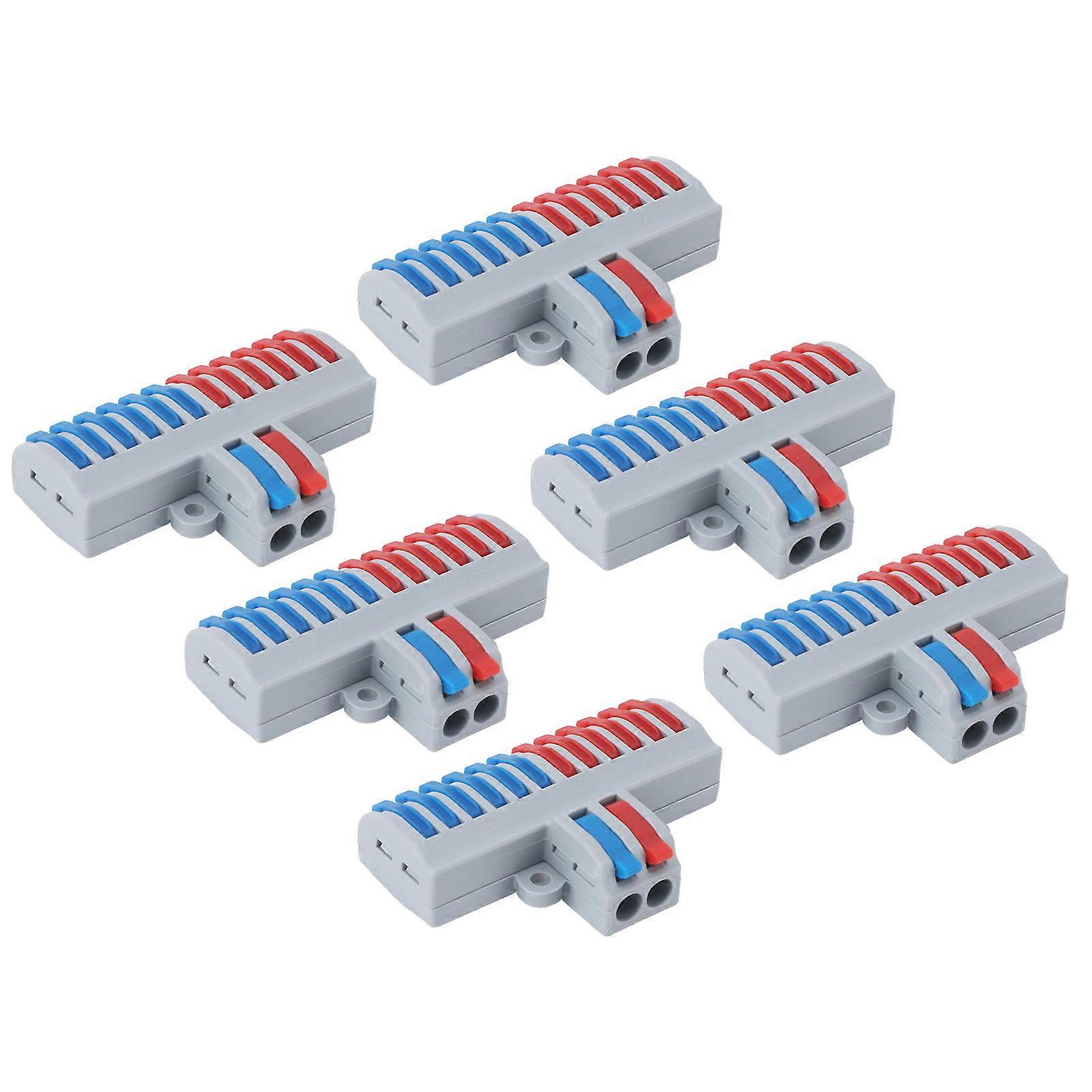 6Pcs DIN Rail Terminal Blocks 2 in 12 Out Wiring Splicing Connector for Home Appliances Lighting Electrical Control 