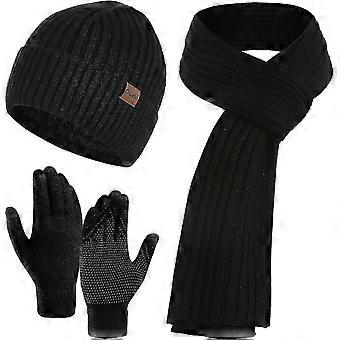 3 Pcs Winter Hat Scarf And Gloves Sets Men Or Women Unisex Warm Knitted Beanie Hat With Fleece Lined Long Neck Warmer Scarf And Touchscreen Gloves 3-i