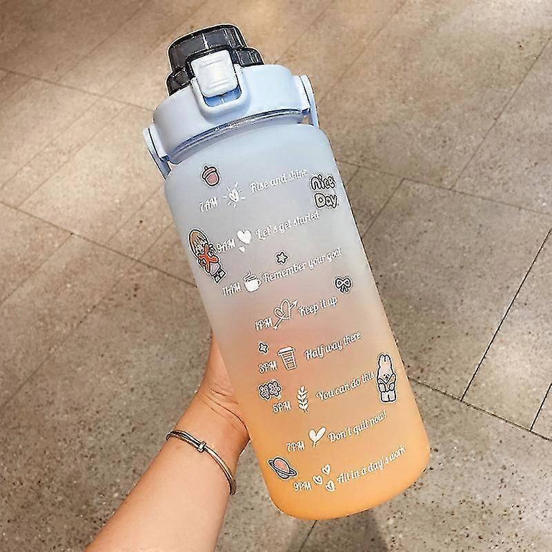 2l 64ozモチベーションウォーターボトルタイムマーカー付きフリップフロップ無料ポータブルスポーツ電話スタンドジムジャグ大容量ストローカップ