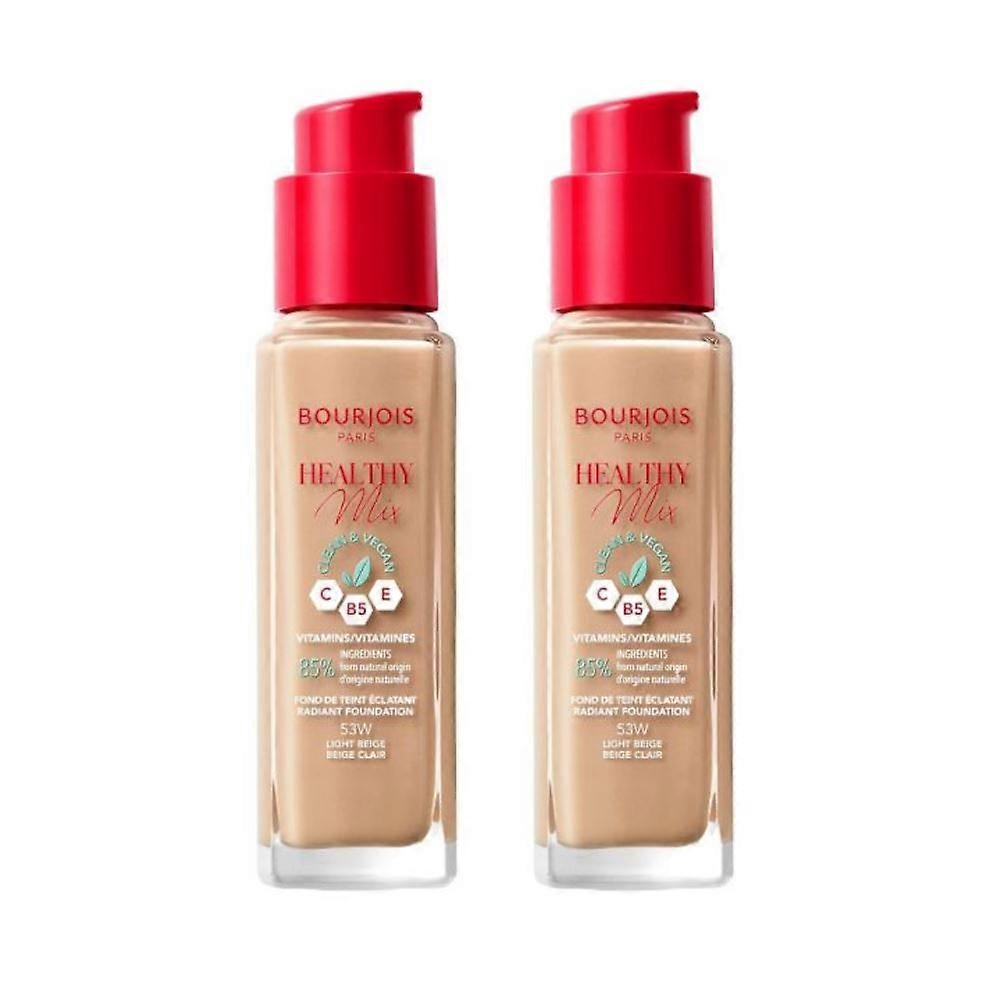 2 x Bourjois Healthy Mix Clean and Vegan Foundation 30ml - 53W Light Beige