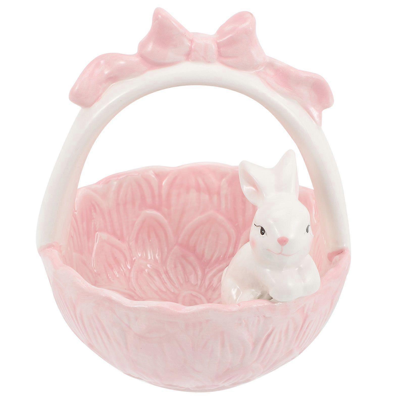 Desktop Ceramic Bunny Statue Easter Party Rabbit Basket Decoration Easter Gift