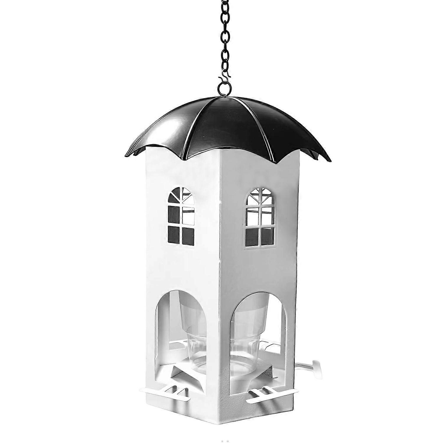 Metal Bird Feeder Squirrel-Proof House Design Bird Feeder Easy to Refill Hanging Feeder with Perch