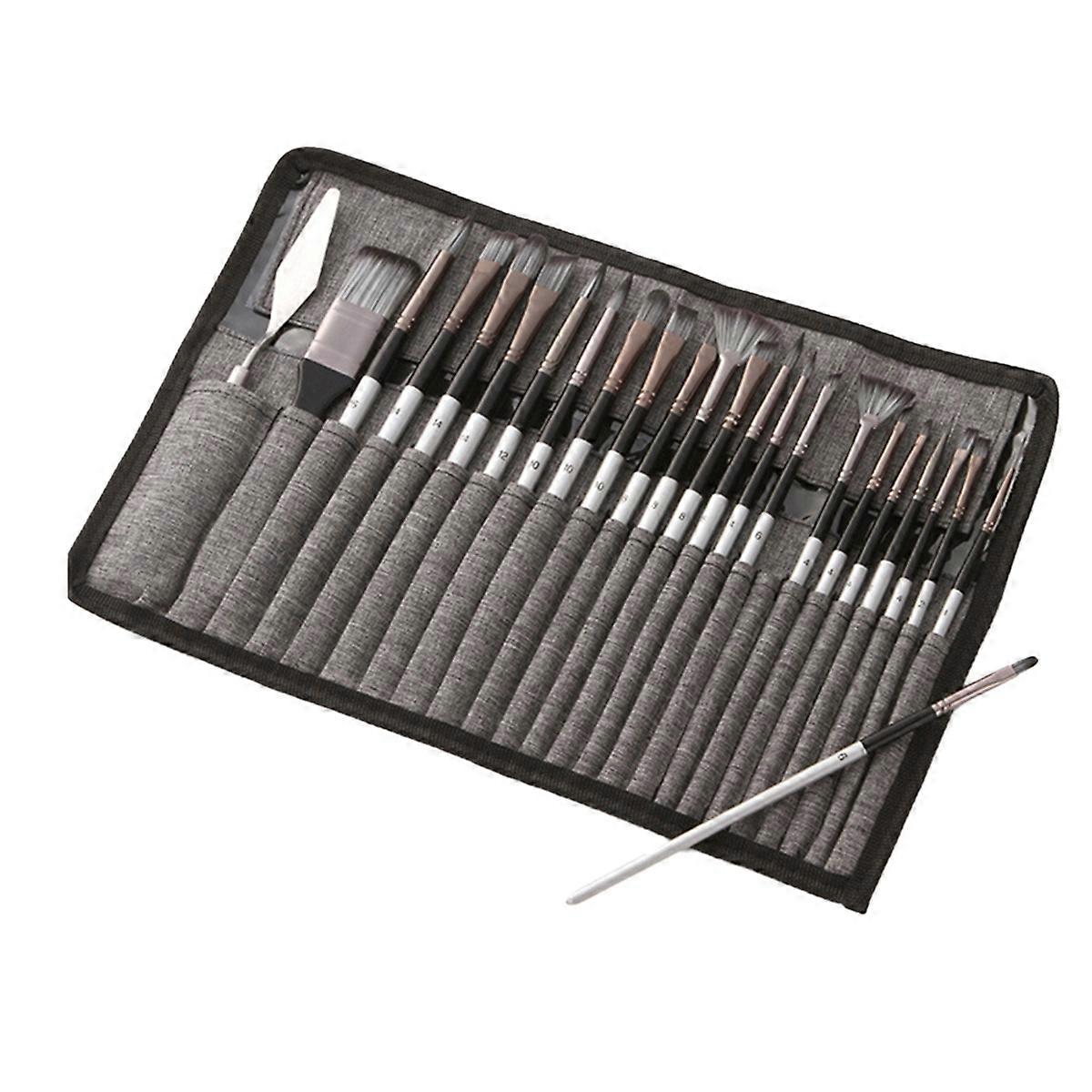 24 Pieces Paint Brush Set with Cloth Roll and Palette Knife