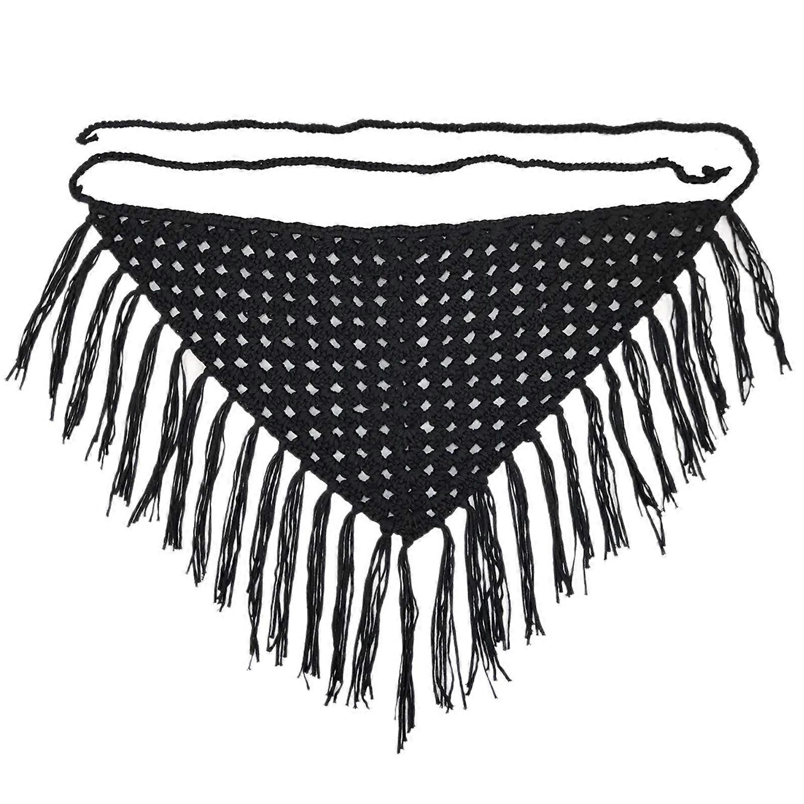 Comfortable Acrylic Knitted Triangled Wrap with Belt Function Apron Skirt Tie Skirt Covering for Leisure and Home Use Black