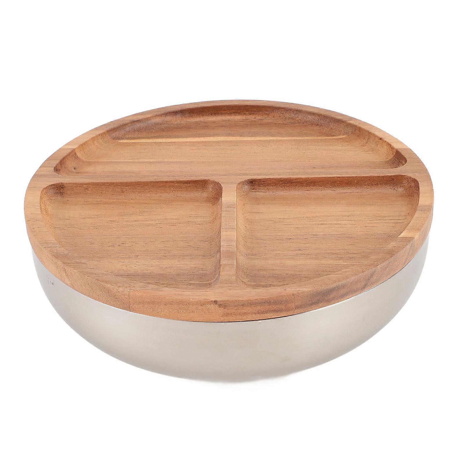 Stainless Steel Salad Bowls with Wood Lids Large Capacity Multifunctional Thickened Round Salad Mixing Bowls for Salad Fruit Dessert