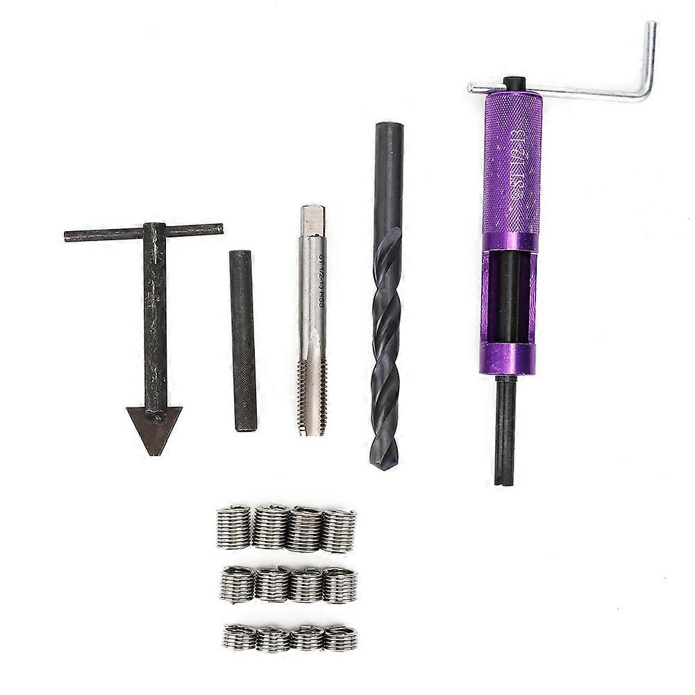 Thread Repair Kit 1/2in-13 UNC with 12Pcs Threaded Insert Hand Tool for Mechanical Maintenance