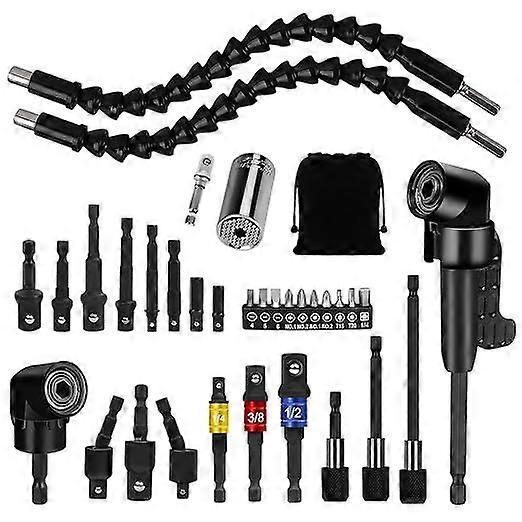 33pcs Flexible Drill Bit Extension Set, Hex Shank Right Angle Drill Attachment, Rotatable Joint Socket 1/4 3/8 1/2 in, Universal Socket Wrench, Drill 