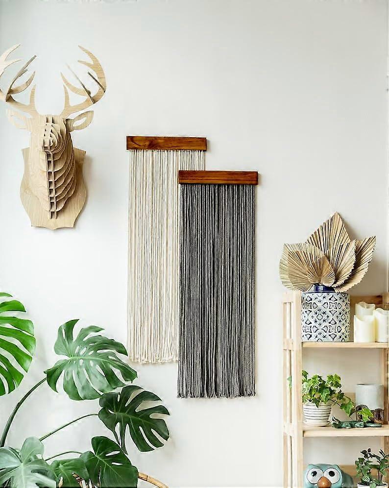 Nordic Retro Wooden Wall Decor with Fringe and Cotton Rope Handmade for Home Decoration