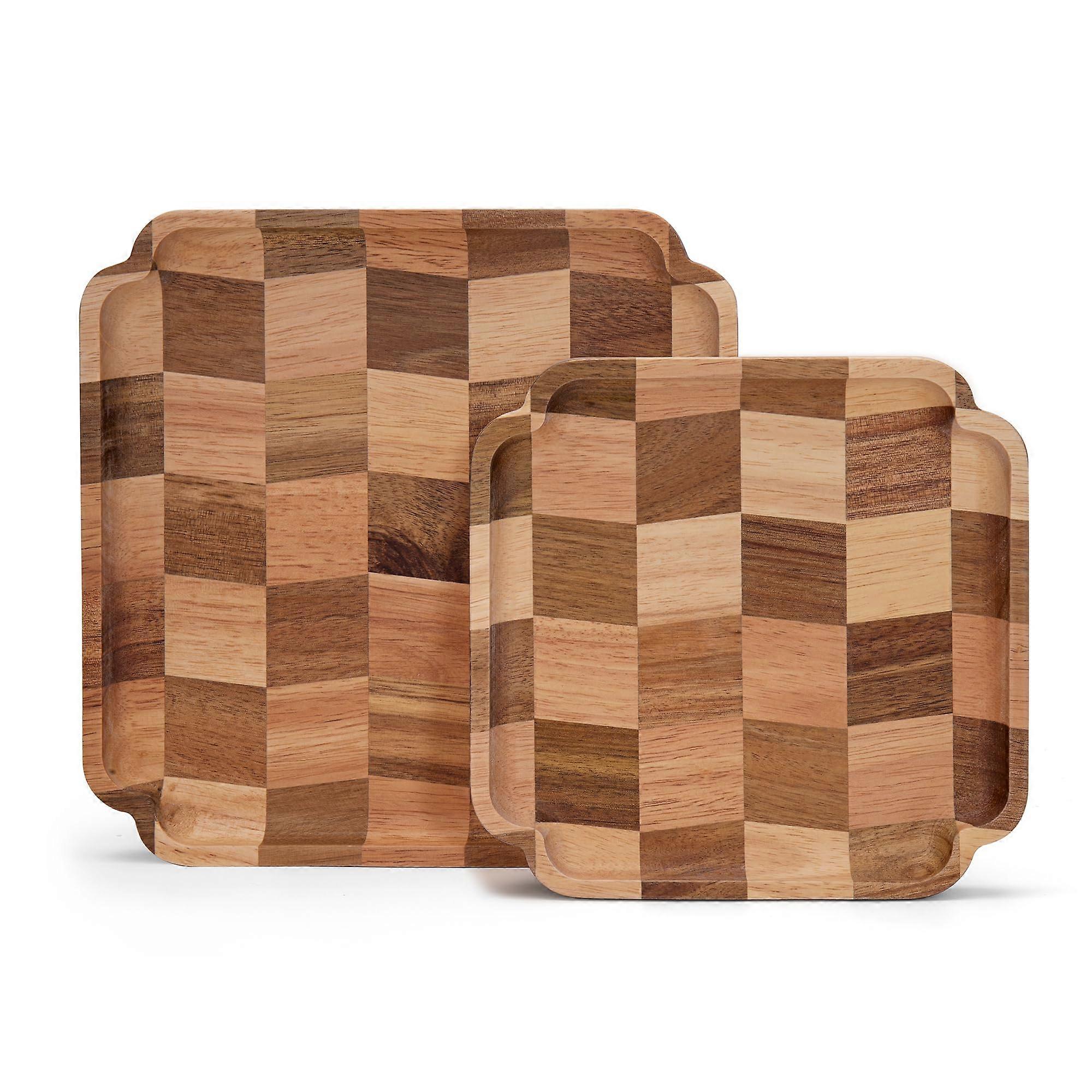 Square Serving Trays Set of 2 for Dinner and Breakfast, 9.6 Inch and 7.8 Inch, Durable and Elegant Design
