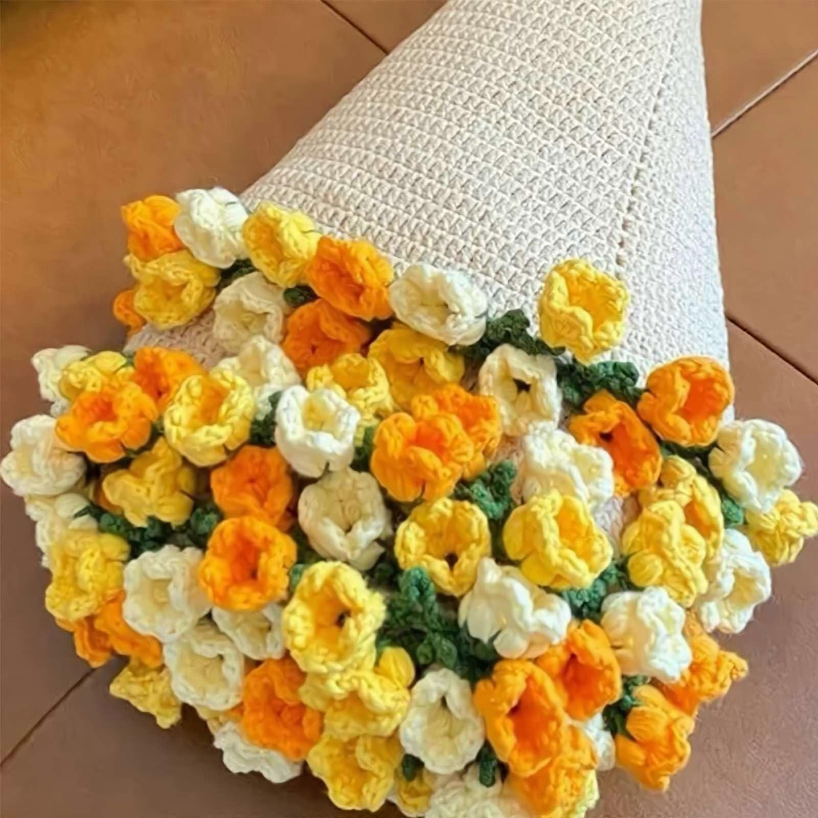 Crochet Flowers Rose Bouquet Blanket, Soft Lightweight Knitted Throw, DIY Handmade Gift for Mother's Day and Birthday Decor