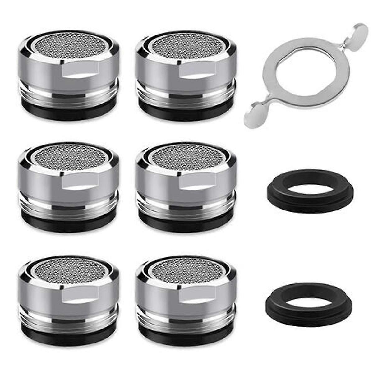 6-piece water-saving faucet aerator with stainless steel and ABS filter, including 8 washers and 1 chrome-plated aerator wrench