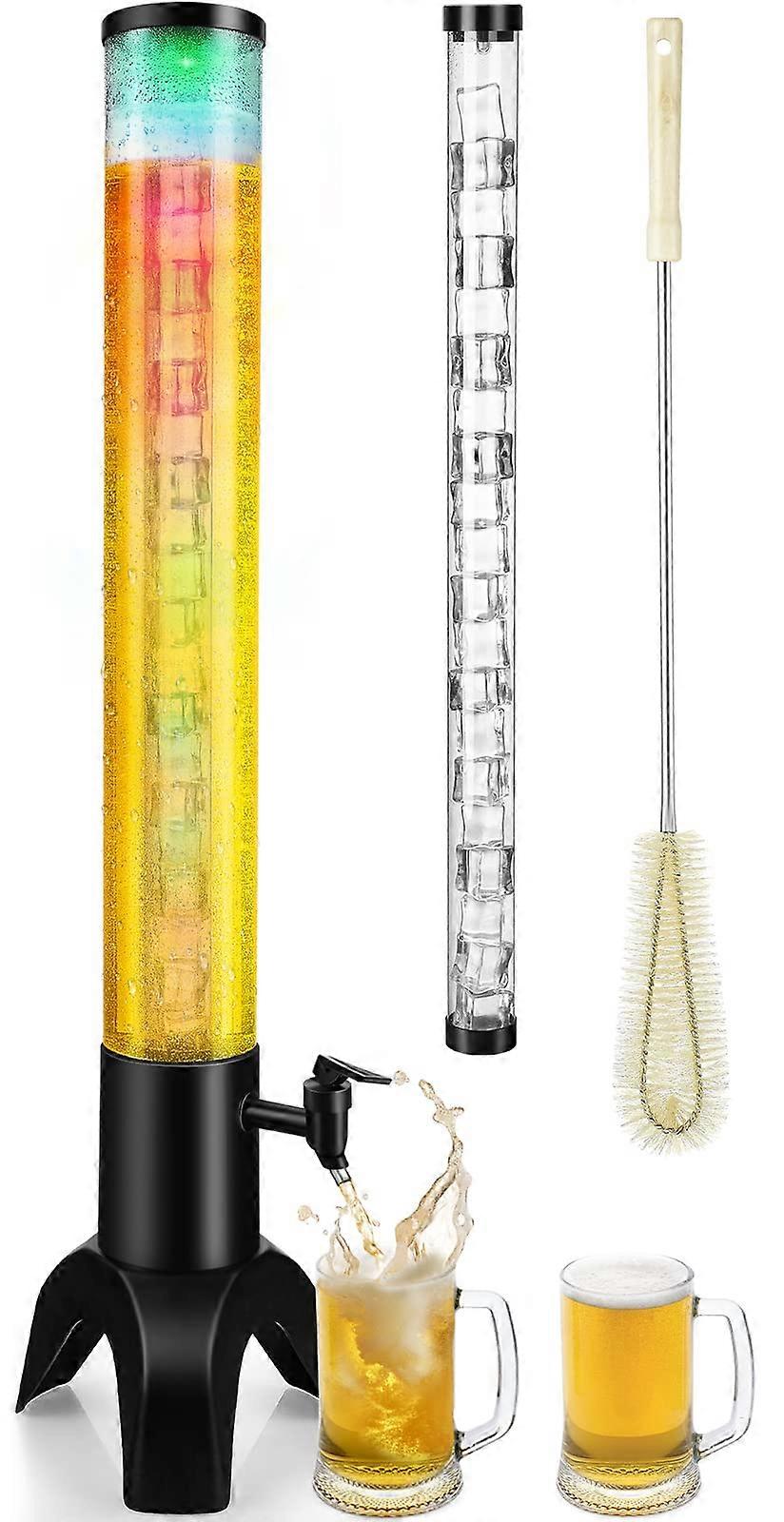 Beverage Tower Dispenser 3L Mimosa Tower with Ice Tube and LED Light, 3.17 QT Desktop Drink Dispenser for Parties and Restaurants