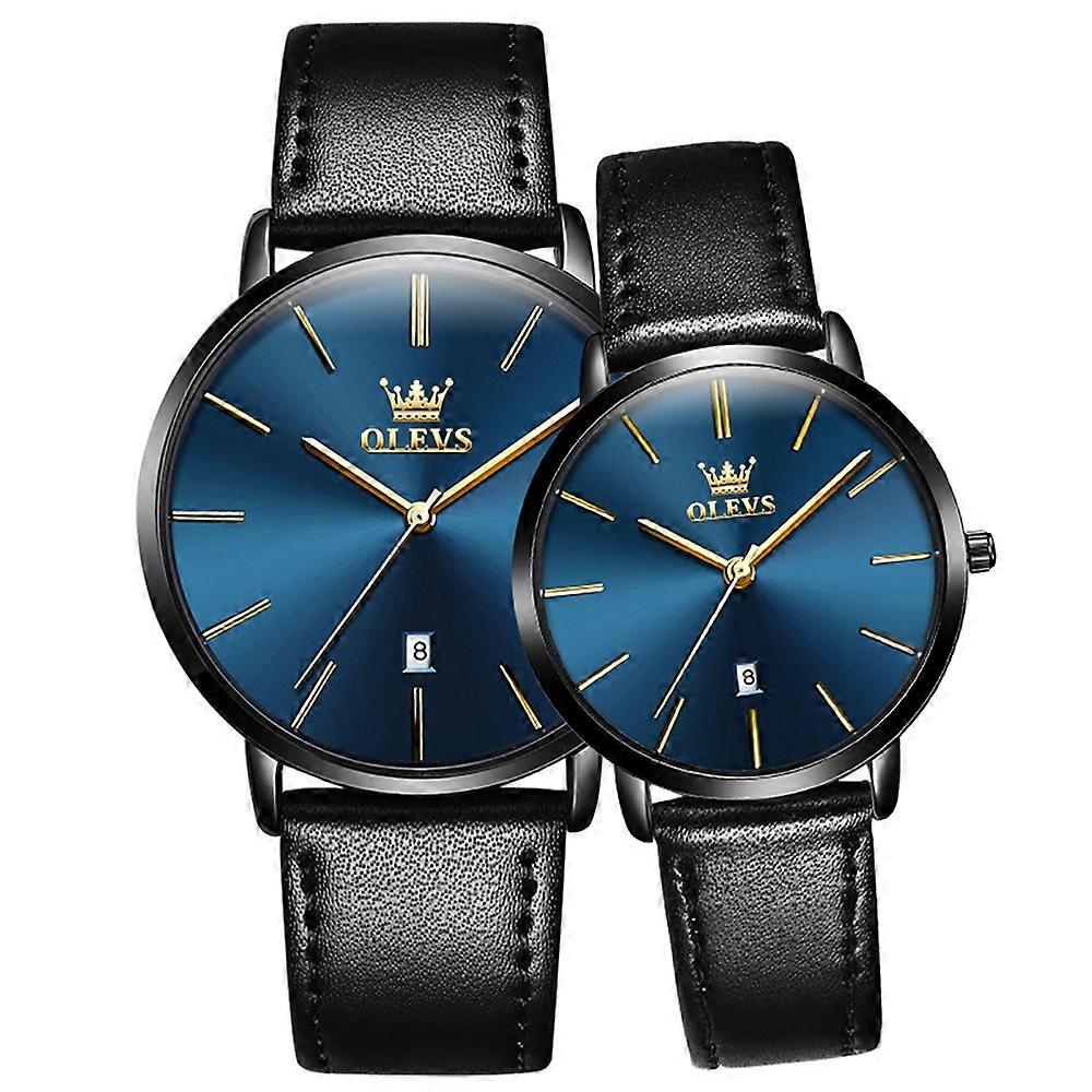 OLEVS 5869 Couple Waterproof Leather Strap Quartz Watch